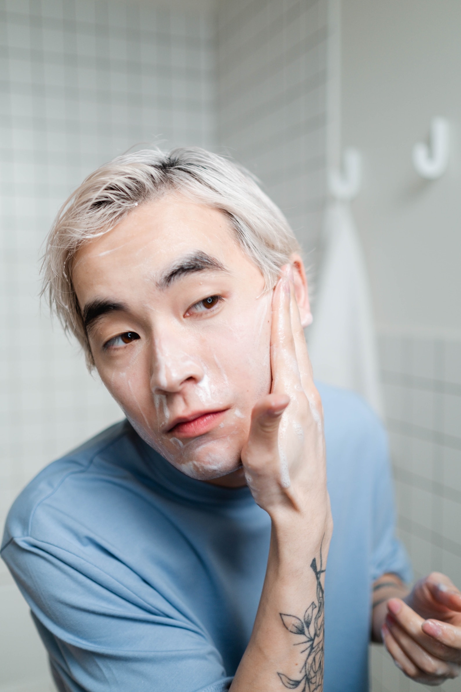 A man washing his face